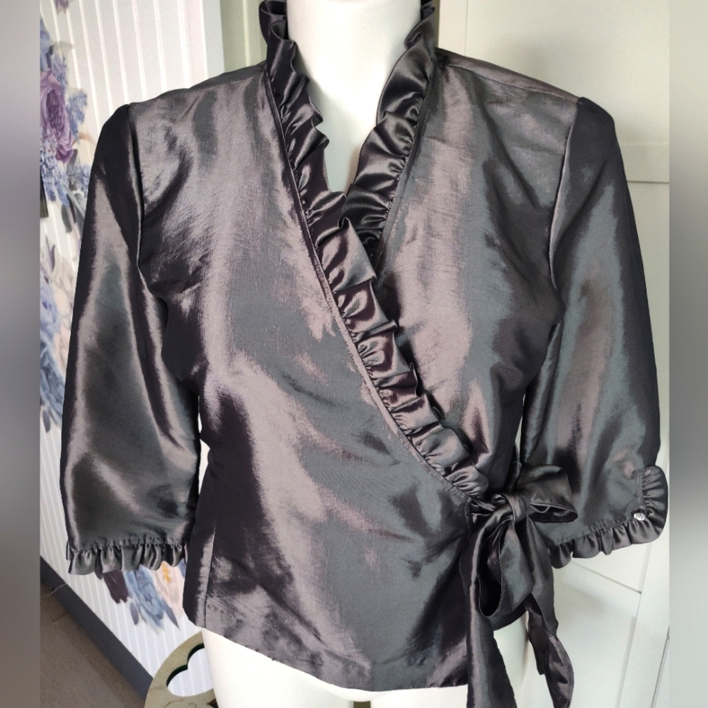 Vintage Jr Nights Satin Ruffle Wrap Bow Tie Top Excellent Condition Size 14